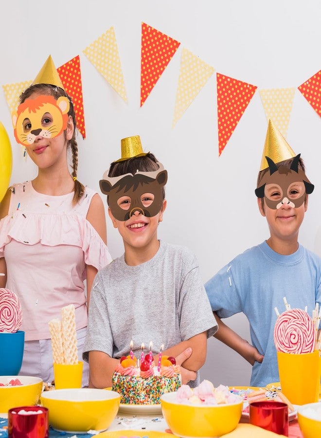 Quilax 16 Pcs Animal Mask, Safari Animal Masks for Kids, Jungle Theme Zoo Animals Cartoon Masks, Animals Theme Birthday Party Decorations, Jungle Party Decorations - Image 4